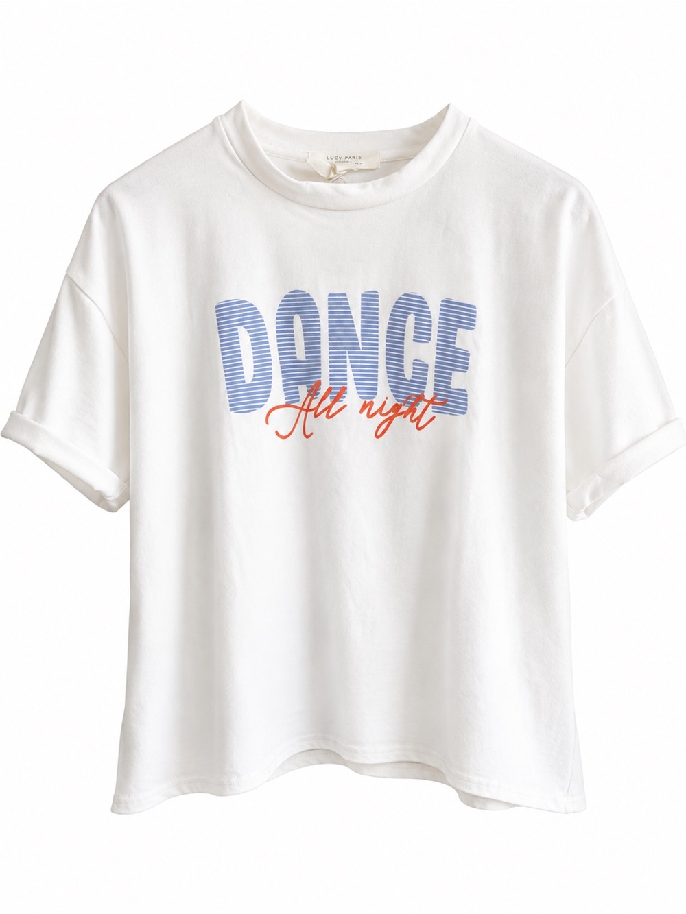 Easy Clothes French White "Dance All Night" Oversized Graphic T-Shirt Size M